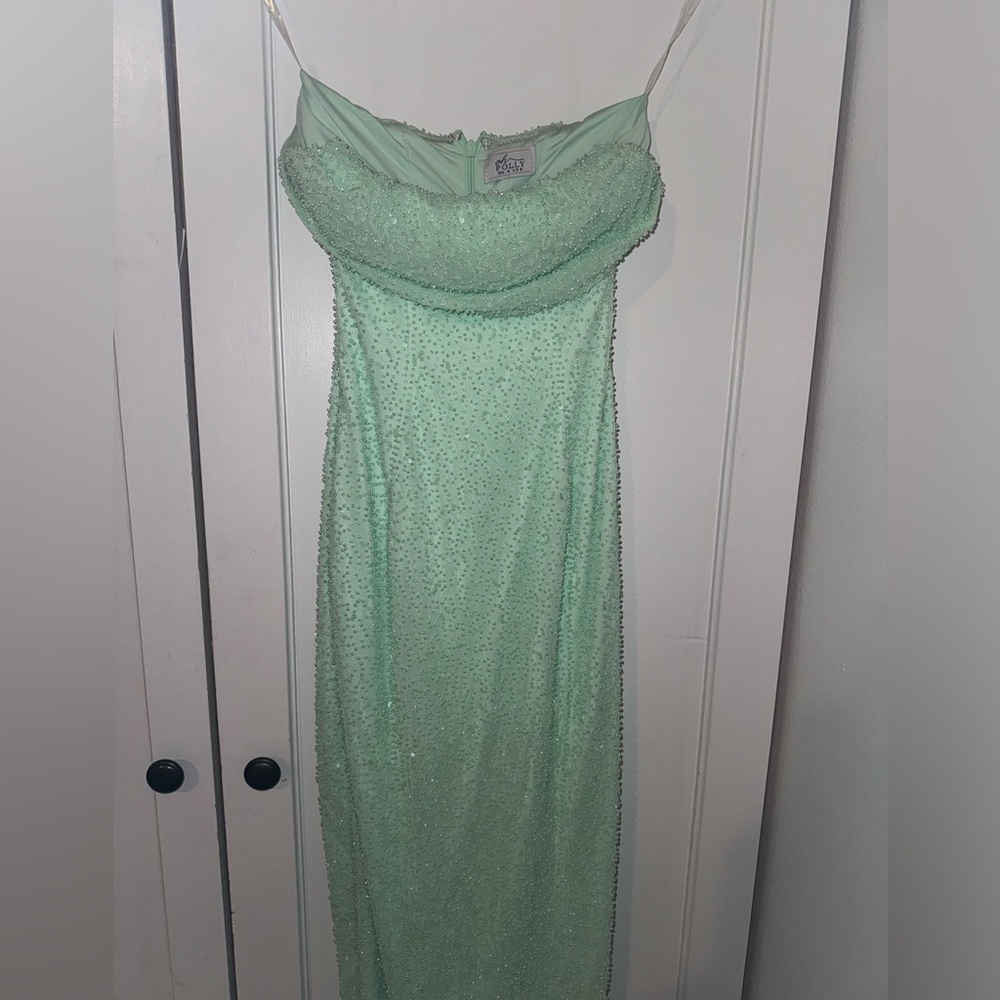 OH POLLY PALERMO Embellished Bandeau Cowl Neck Maxi Dress in Mint
